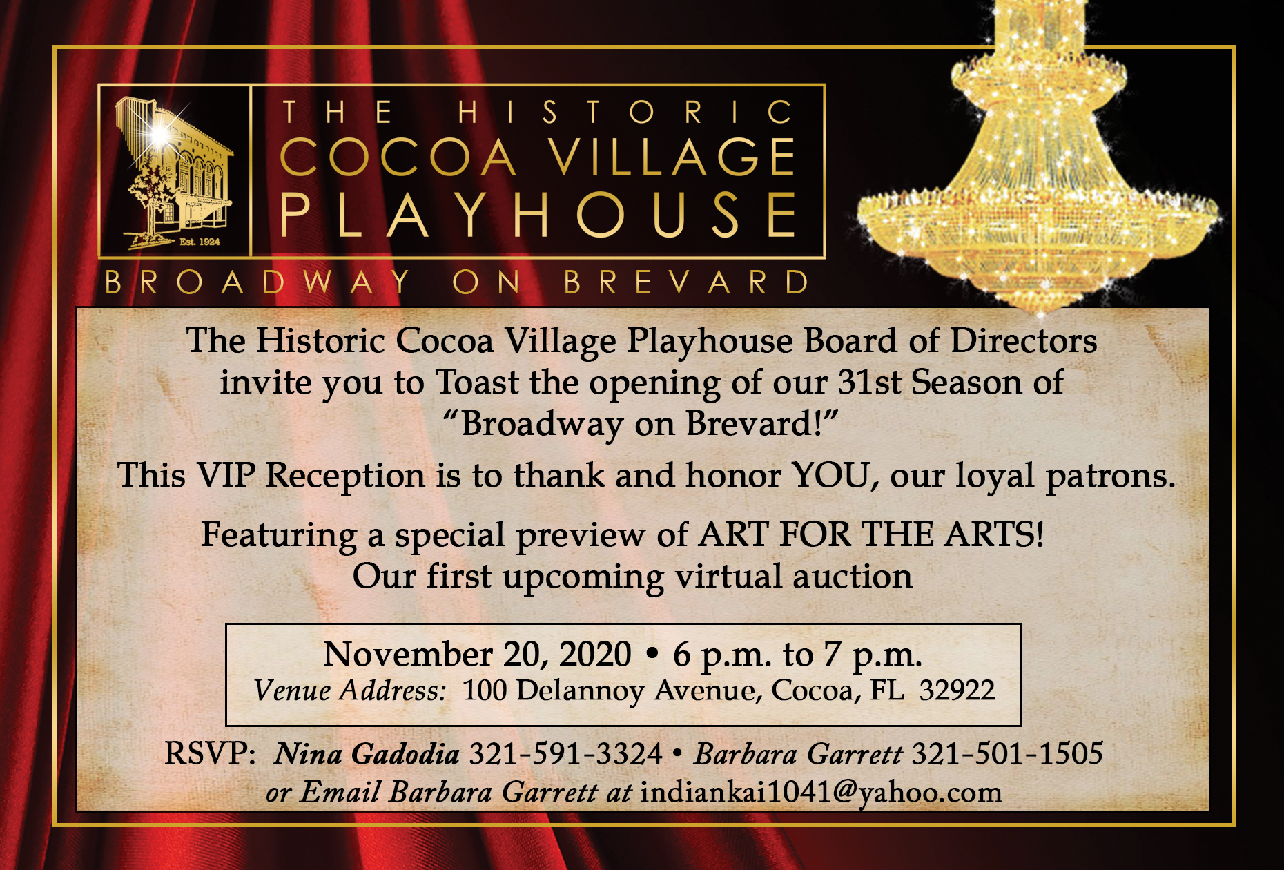 Toast the Opening of the 31st Season The Historic Cocoa Village Playhouse